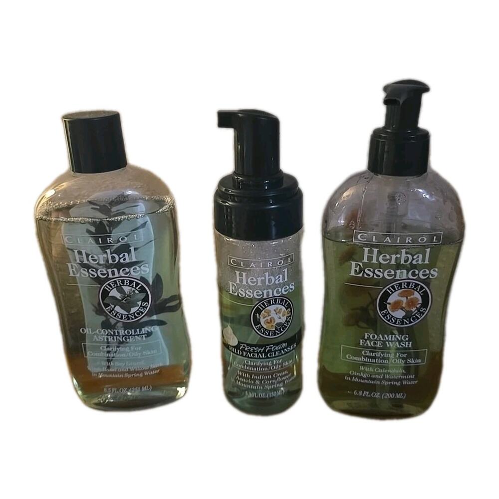Lot of 3 Vtg Clairol Herbal Essences Astringent, Facial Cleanser, Foam Face Wash